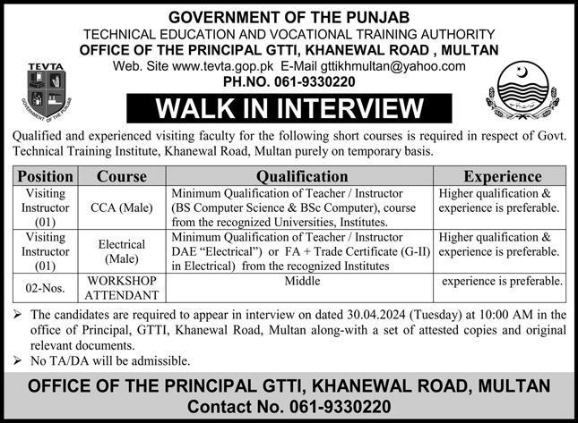 TEVTA Punjab Jobs 2024