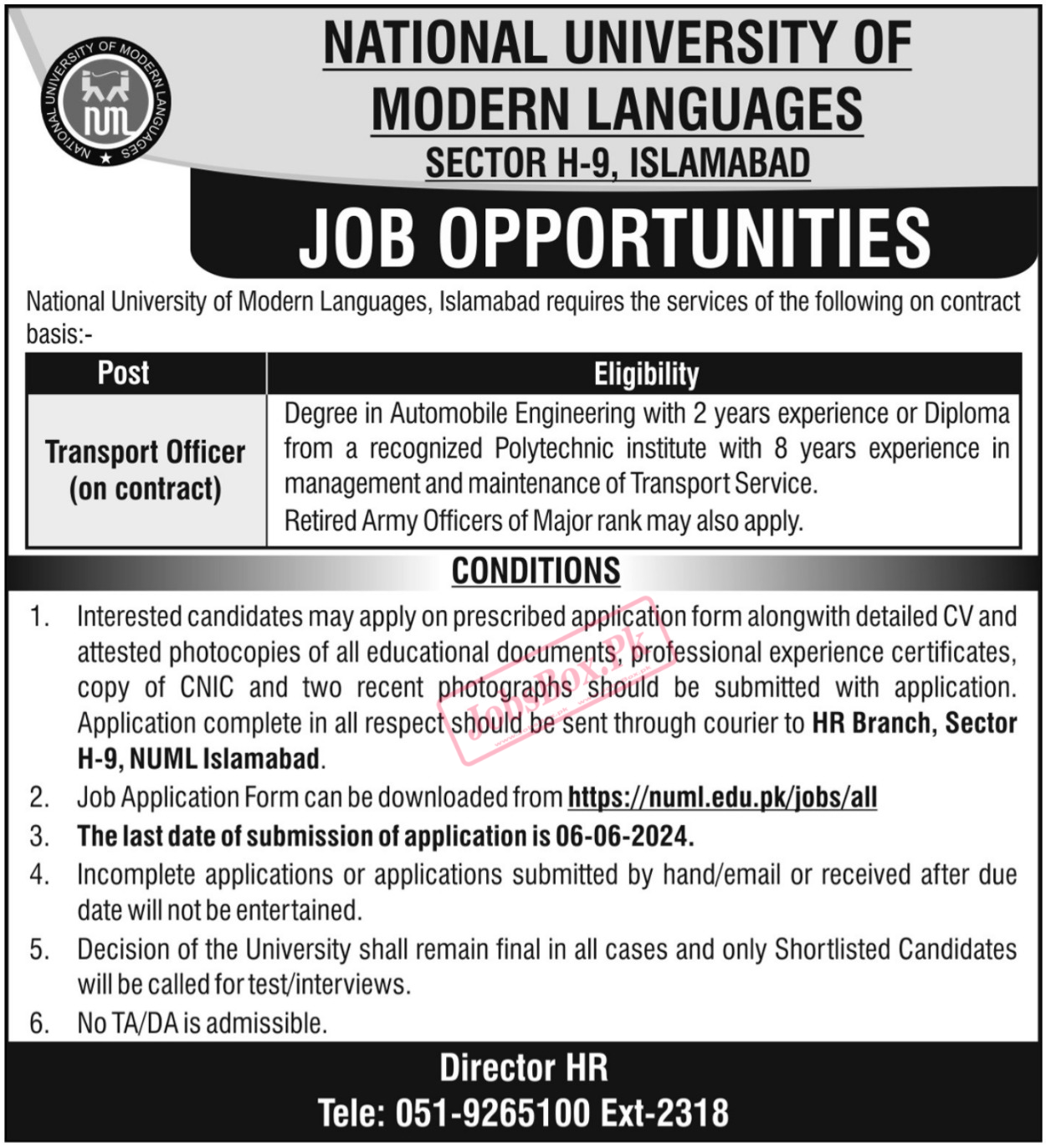 NUML Islamabad Jobs 2024