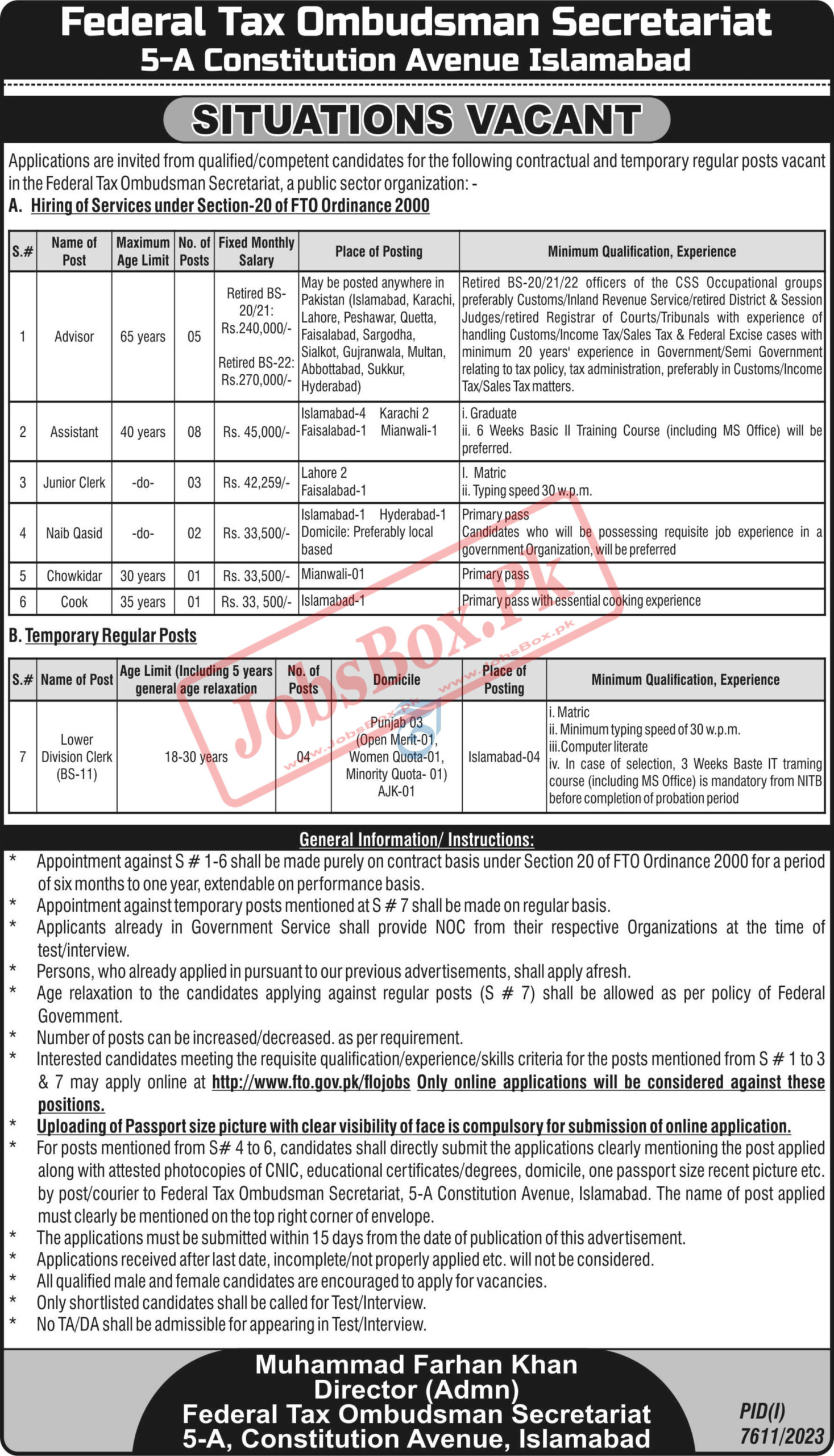 Federal Tax Ombudsman Secretariat Jobs 2024 |