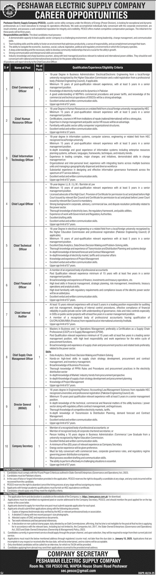 PESCO Jobs 2025 Advertisement